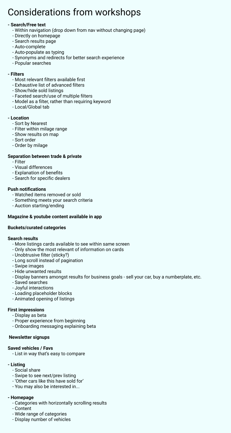 Considerations from the workshop